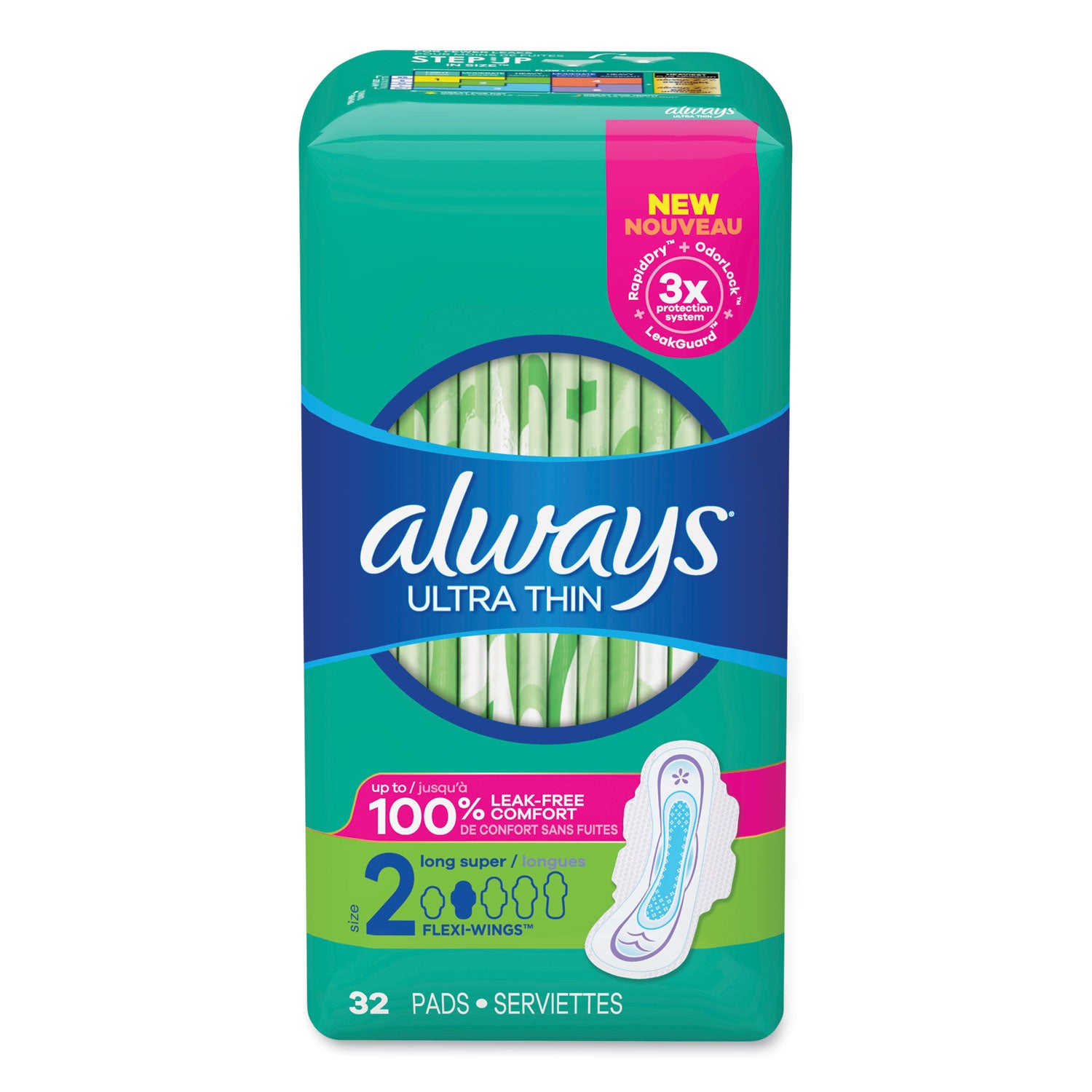 Always Flexi-Wing Ultra Thin Pads - With Wings - Super - Anti-leak, Absorbent, Odor-absorbing - 32 / Pack