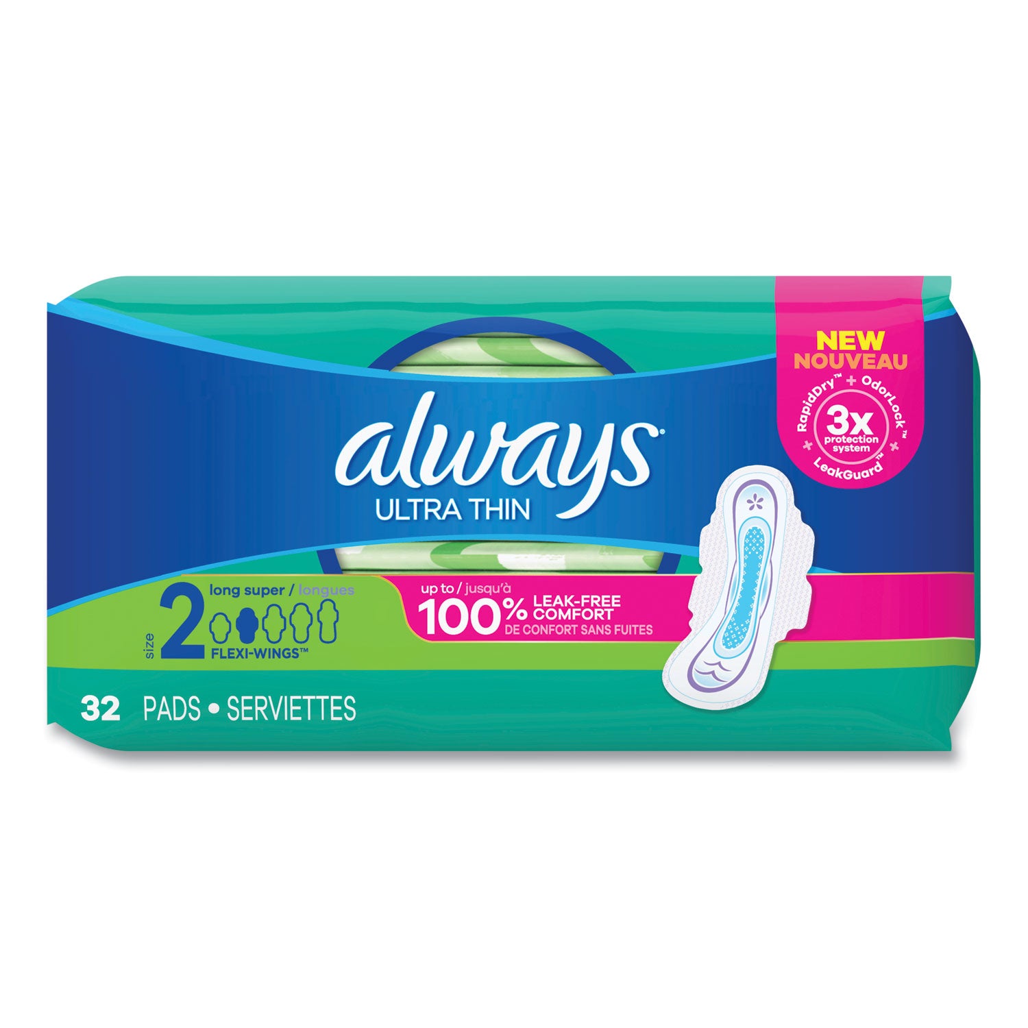 Always Flexi-Wing Ultra Thin Pads - With Wings - Super - Anti-leak, Absorbent, Odor-absorbing - 32 / Pack