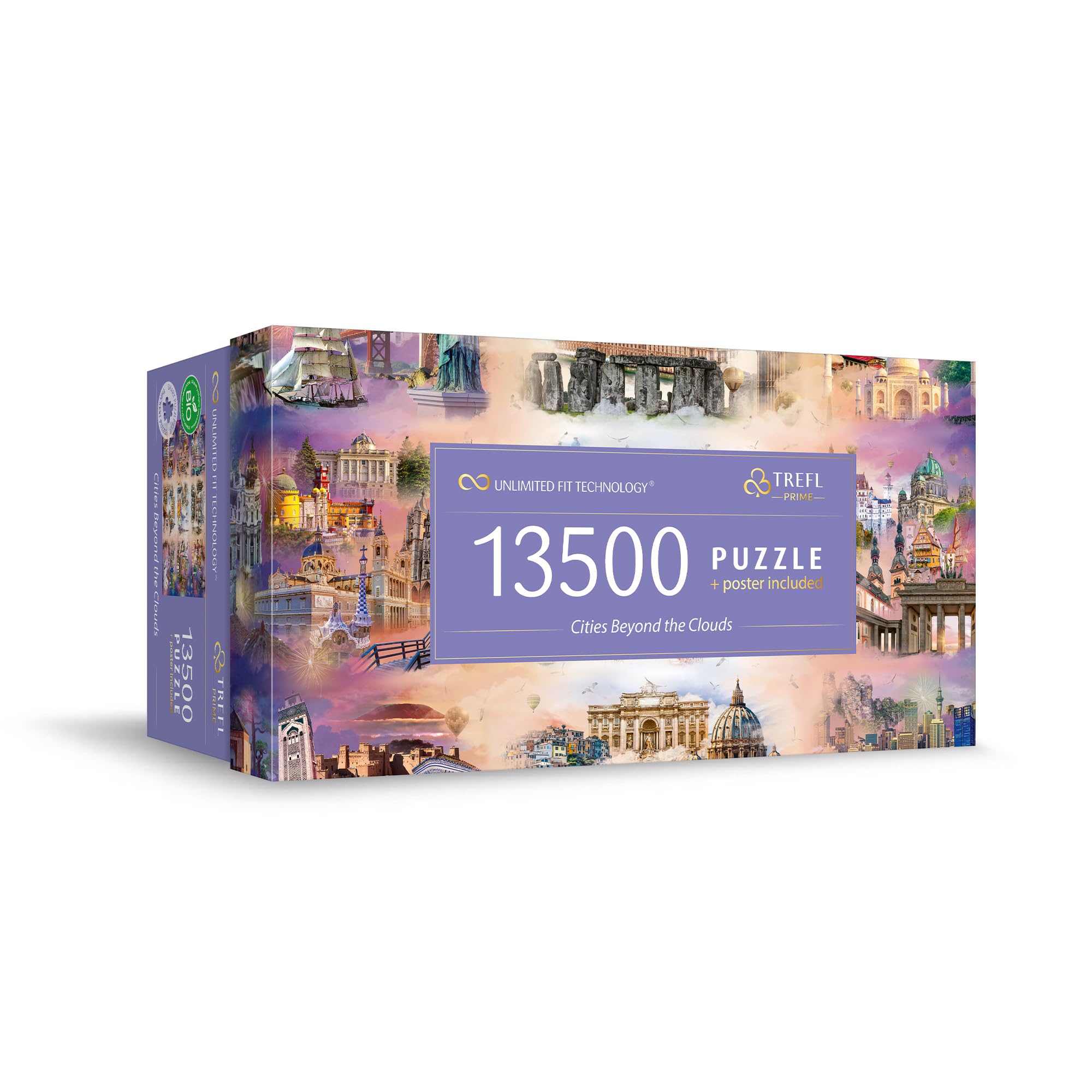 Trefl Cities Beyond The Clouds 13500 Jigsaw Puzzle Prime 78"x54" Large Jigsaw with Famous Landmarks, Collage, Thick Cardboard, BIO, ECO, Creative Fun for Adults and Children from 14 Years Old
