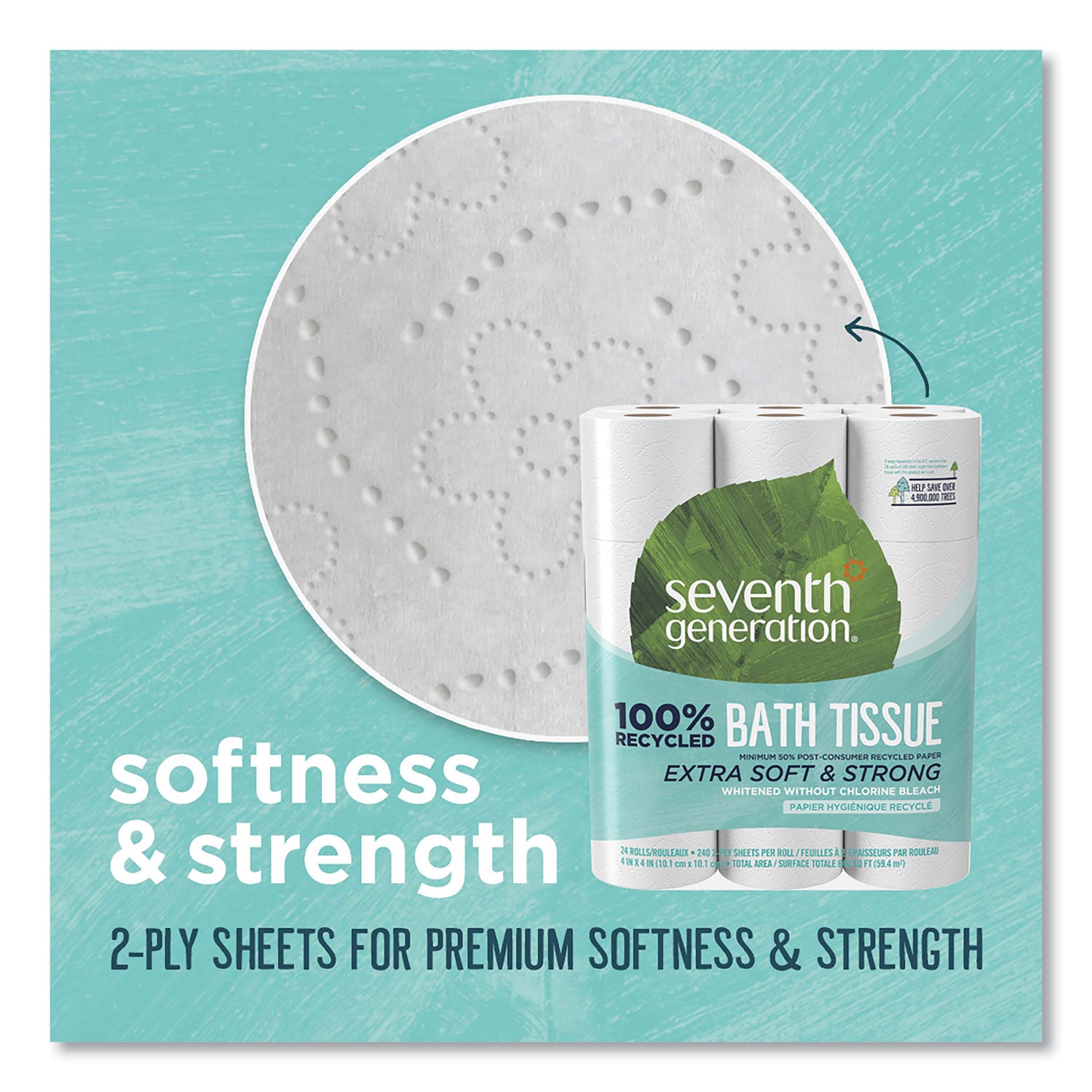 Seventh Generation 100% Recycled Bathroom Tissue, 2 Ply, 240 Sheets per Roll, White, 1 Pack