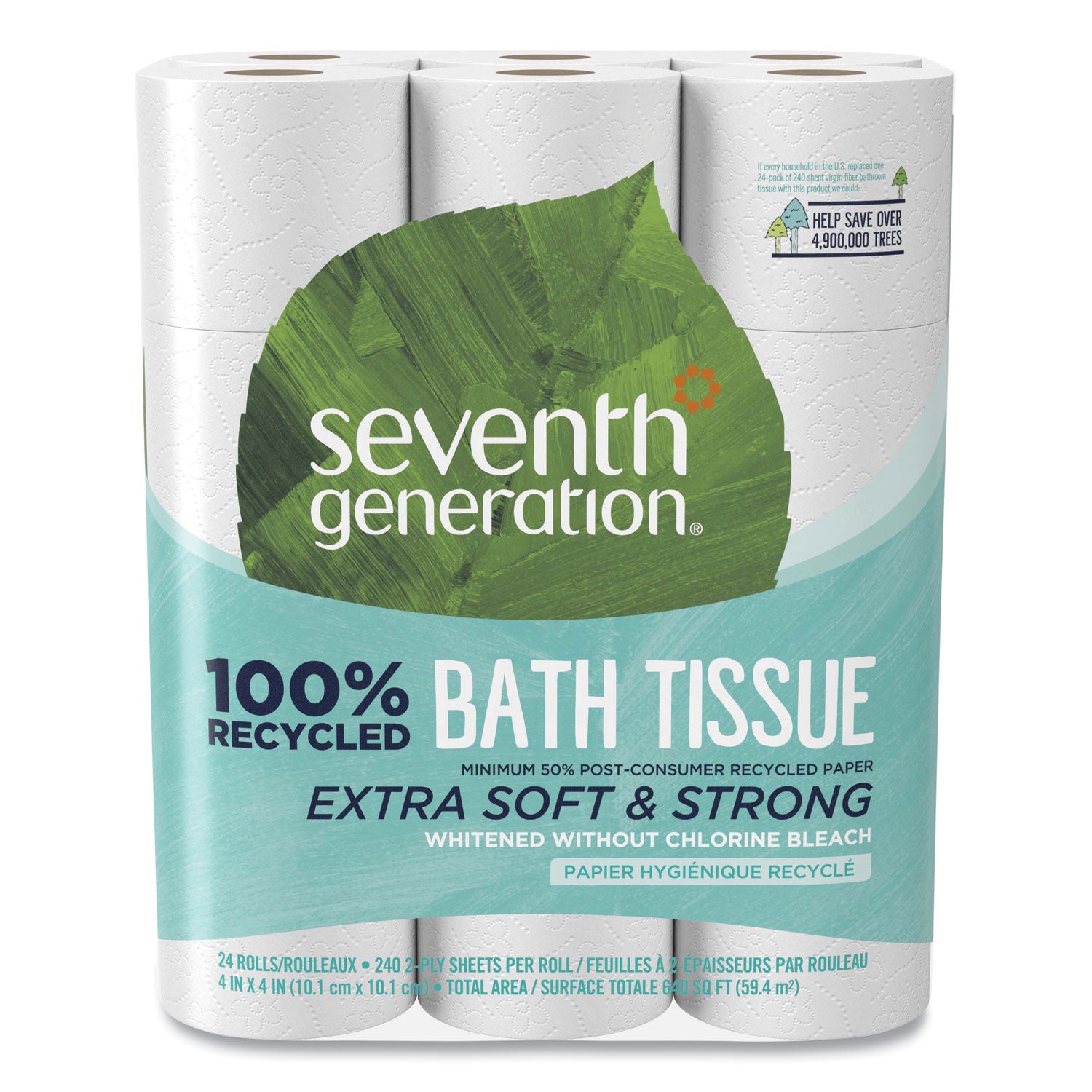 Seventh Generation 100% Recycled Bathroom Tissue, 2 Ply, 240 Sheets per Roll, White, 1 Pack