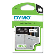 Dymo D1 Electronic Tape Cartridge, 1/2" x 23 ft, Removable Adhesive, White with Black Text, Easy Peel, Durable, 1 Each