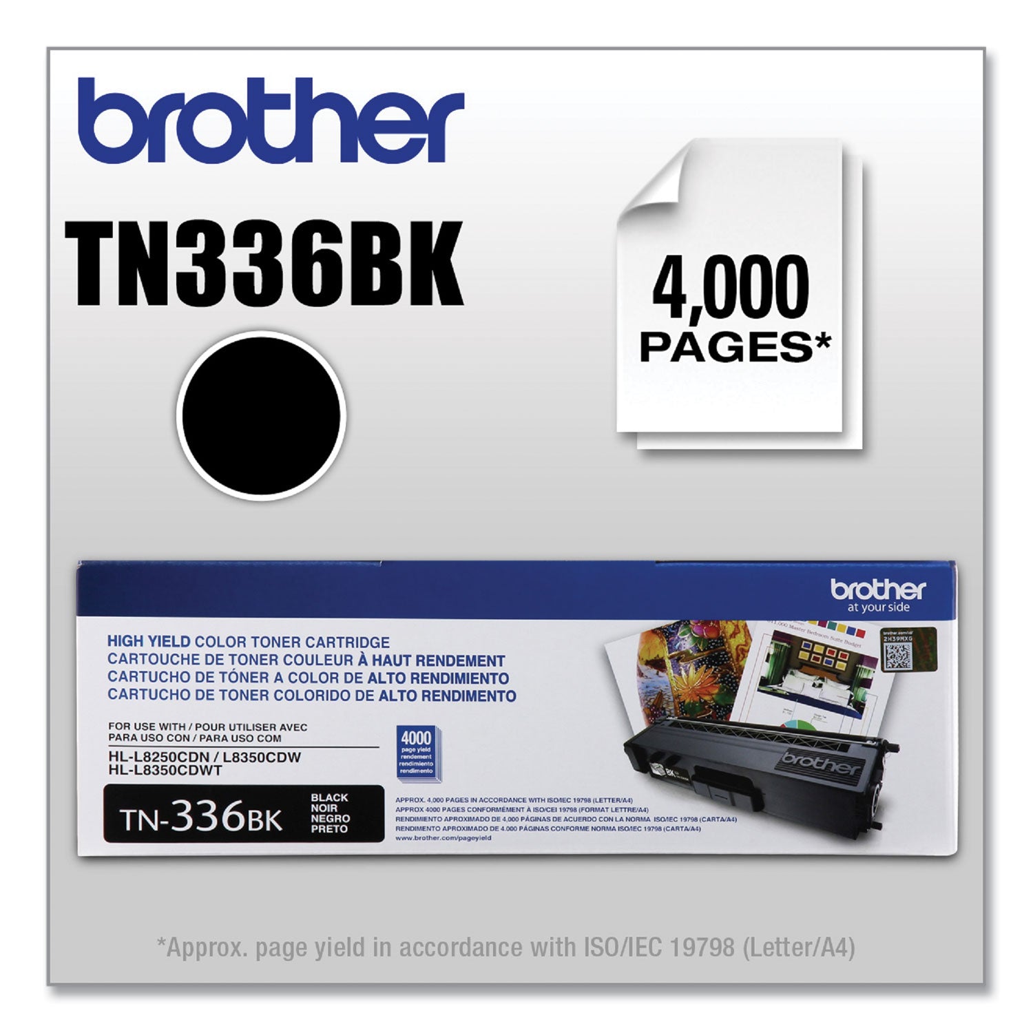 Brother TN336BK Original High Yield Laser Toner Cartridge - Black - 1 Each