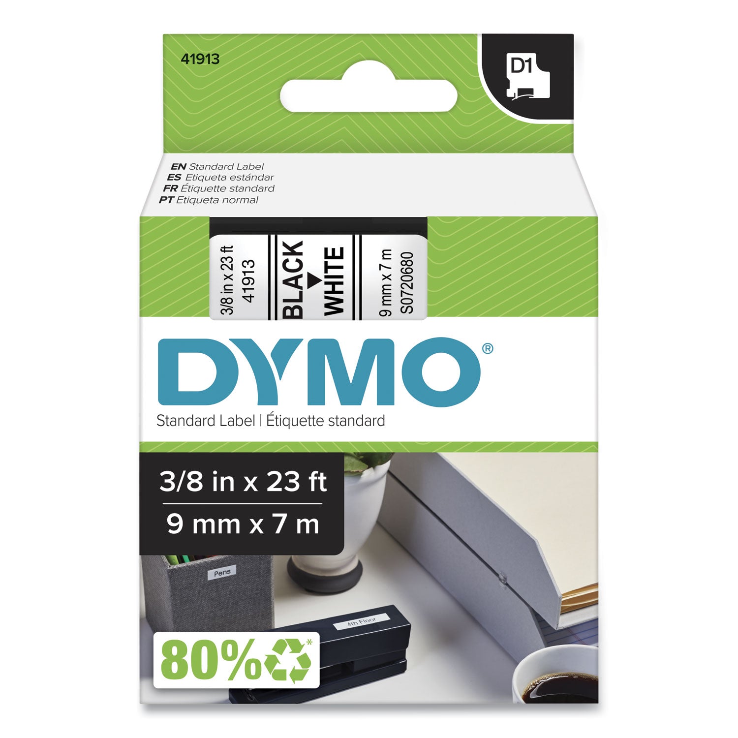 Dymo D1 Electronic Tape Cartridge - 3/8" Width - Thermal Transfer - White - Polyester - 1 Each