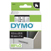 Dymo D1 Electronic Tape Cartridge - 1/2" Width x 23 ft Length - Rectangle - Thermal Transfer - Clear - Polyester - Scratch Resistant, Chemical Resistant - 1 Each