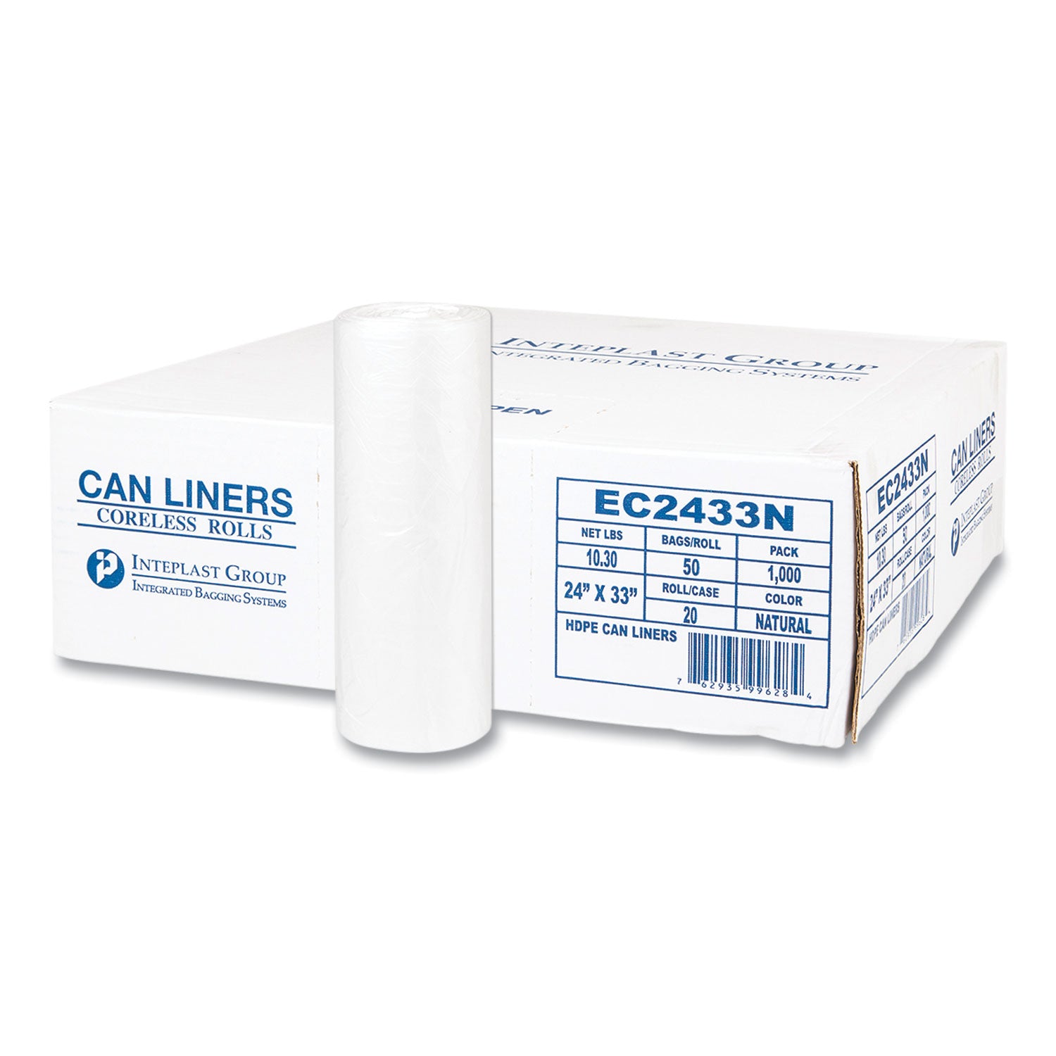 High-Density Commercial Can Liners, 16 gal, 5 mic, 24" x 33", Natural, Perforated Roll, 50 Bags/Roll, 20 Rolls/Carton