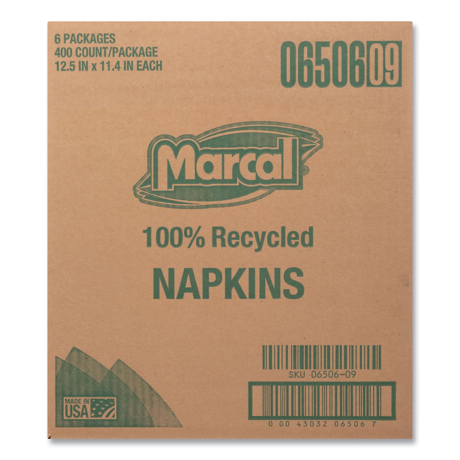 Marcal 100% Recycled Luncheon Napkins - 1 Ply - 12.50" Width x 11.40" Length - White - Paper - 400 / Pack