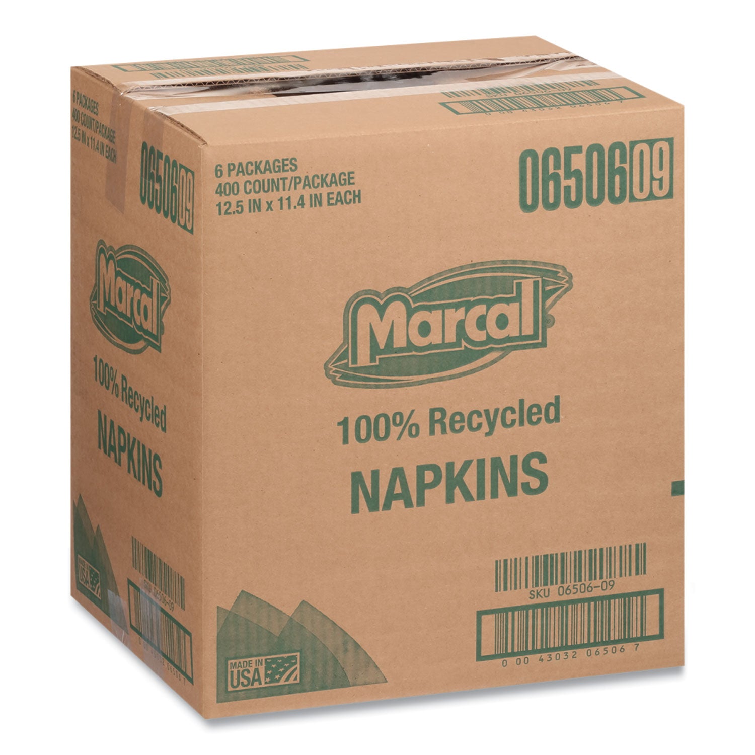 Marcal 100% Recycled Luncheon Napkins - 1 Ply - 12.50" Width x 11.40" Length - White - Paper - 400 / Pack