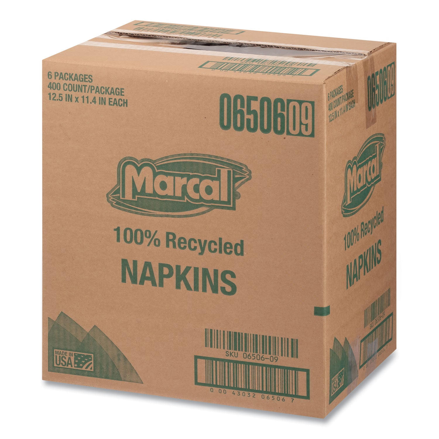 Marcal 100% Recycled Luncheon Napkins - 1 Ply - 12.50" Width x 11.40" Length - White - Paper - 400 / Pack