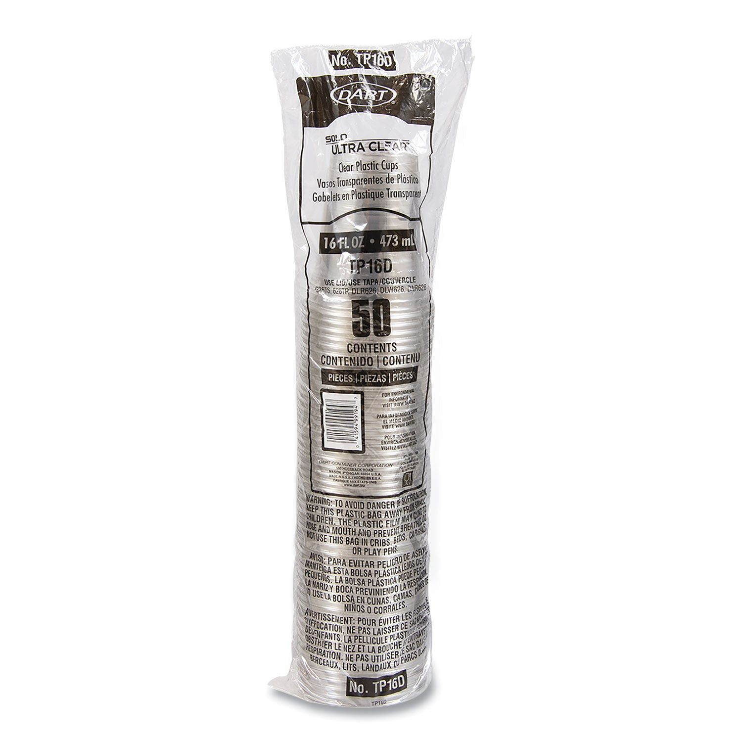 Ultra Clear PET Cups, Squat, 16 oz, Plastic, 50/Bag, 20 Bags/Carton