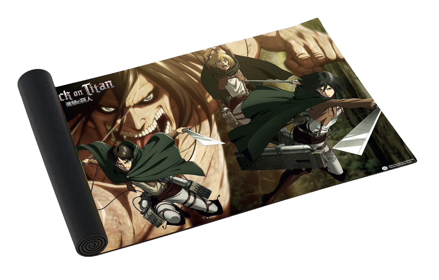 Japanime Games Attack on Titan: Attack Titan Playmat | High-Quality Gaming Playmat | Large Size (24” x 14”) | Premium Neoprene Surface, Non-Slip Base | Your Favorite Heroes