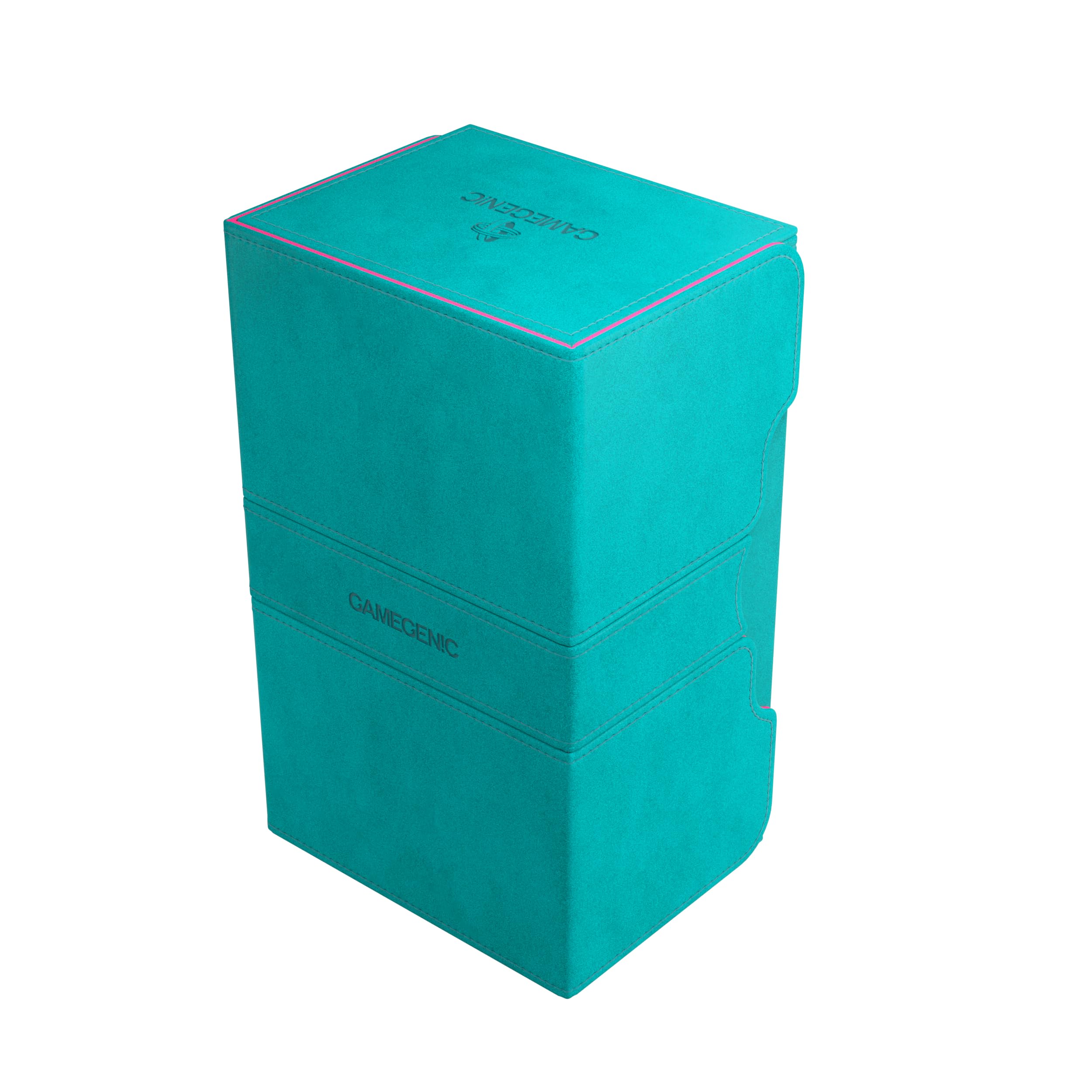 Gamegenic Stronghold 200+ XL Convertible Deck Box - Double-Sleeved Card Storage, Holds up to 200 Cards, Card Game Protector with Accessories Drawer, Nexofyber Surface, Teal/Pink Color, Made