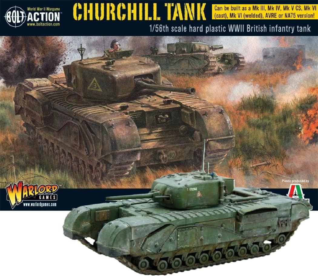 Warlord Bolt Action Churchill Infantry Tank 1:56 Tabletop Miniatures - Plastic Paintable Miniature WWII Soldiers Set, Unpainted Table Top 28mm Military Minifigures for Adults - Gaming Figurines Pack