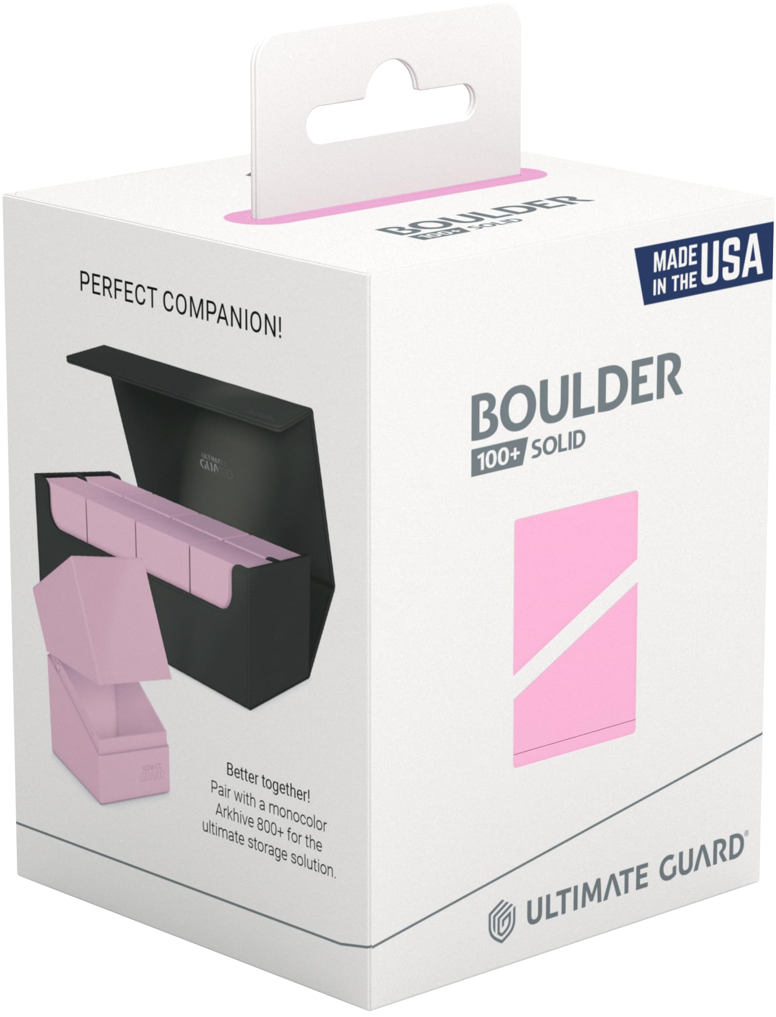 Ultimate Guard Boulder Solid 100+, Deck Case for 100 Double-Sleeved TCG Cards, Candy Pink, Secure & Durable Storage for Trading Card Games, No Transparency