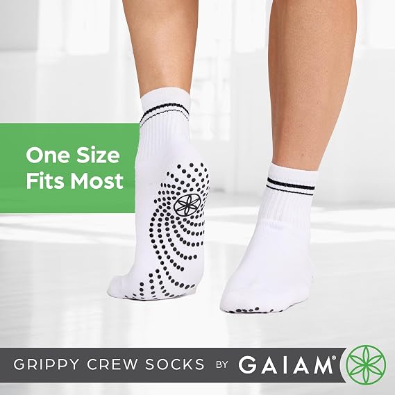 Gaiam Grippy Crew Socks (2-Pack, White)