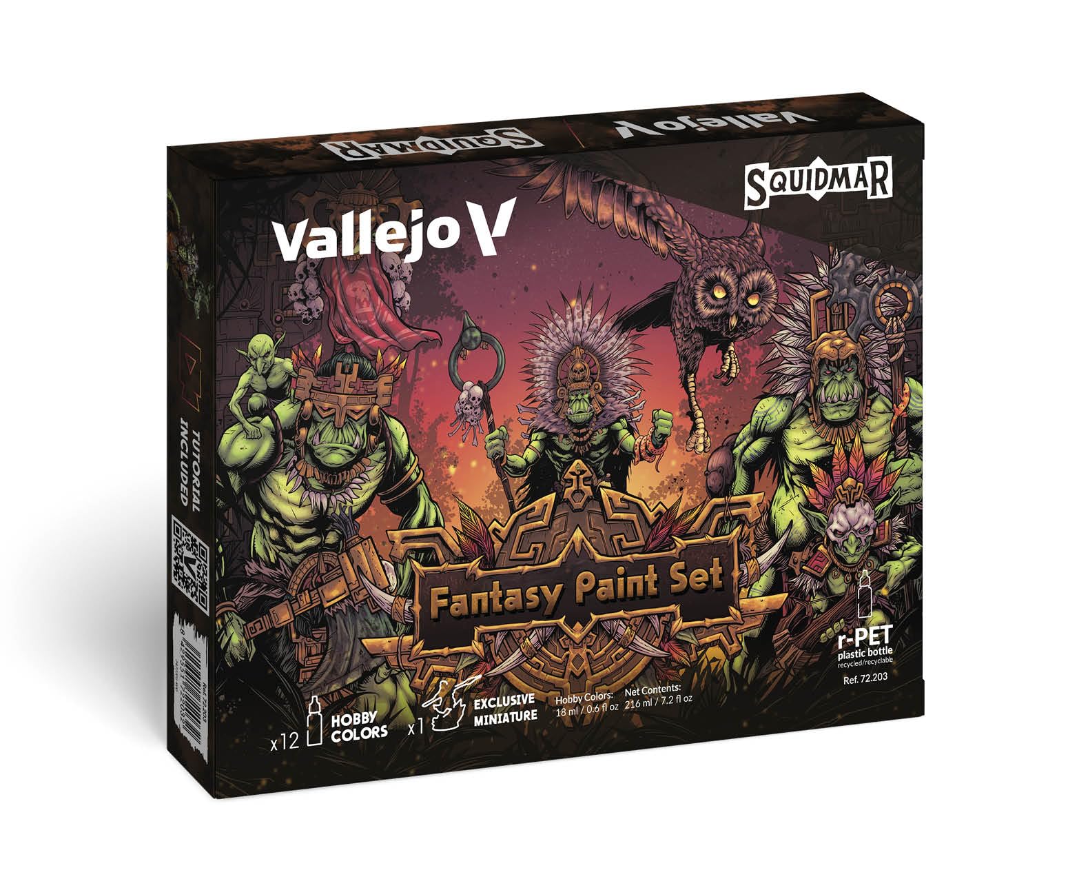 Vallejo - Squidmar Edition Fantasy Paint Set | High-Coverage Formula | Game and Model Color Ranges Assortment | Exclusive Miniature Included & Video Tutorial | 12 Bottles x 18 ml. (0.60 fl.oz.)