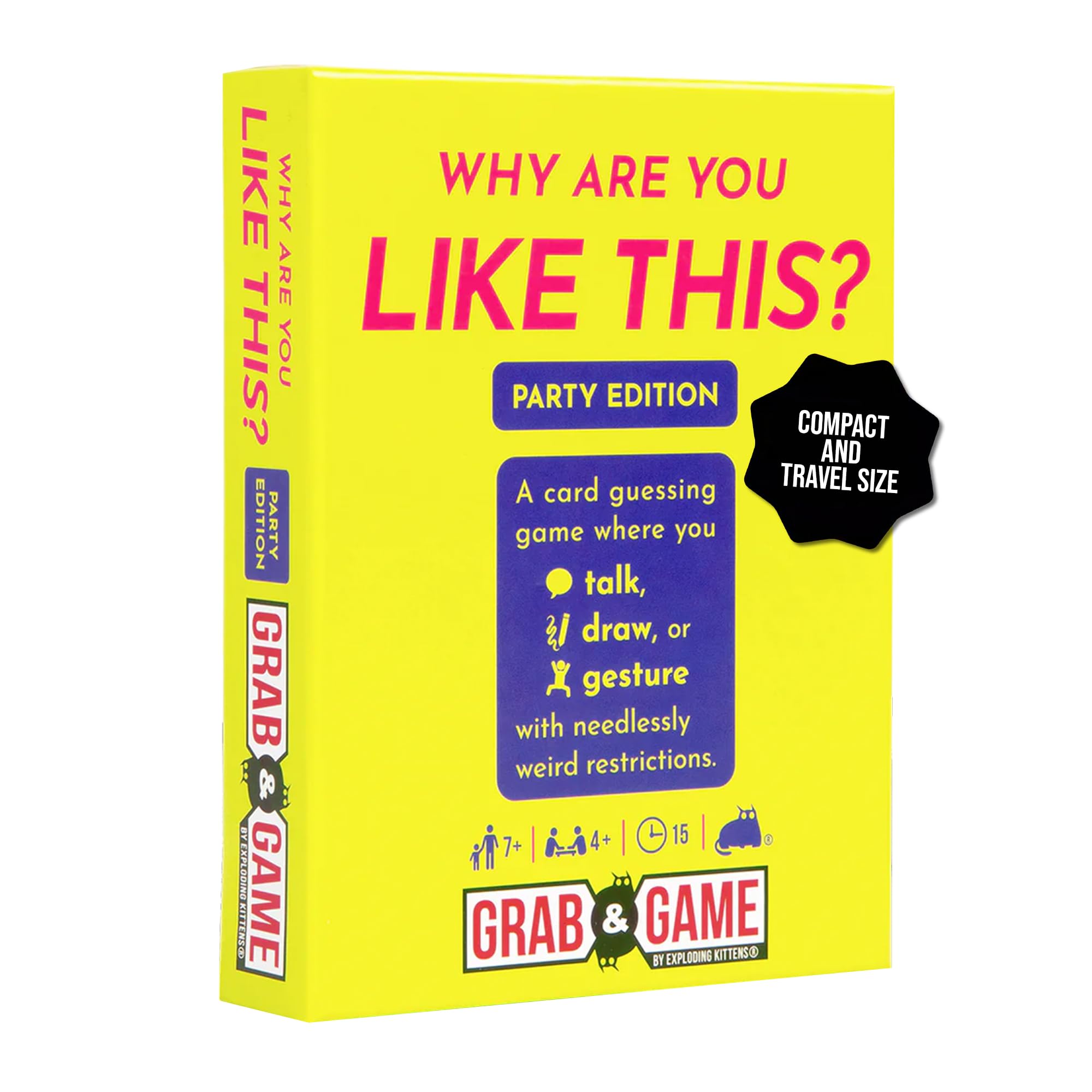 Exploding Kittens Why are You Like This? Party Edition Grab & Game, 4+ Players - Ages 7+ - 15 Minutes to Play - Talking, Drawing, & Gesturing Guessing - for Party, Family, Couples