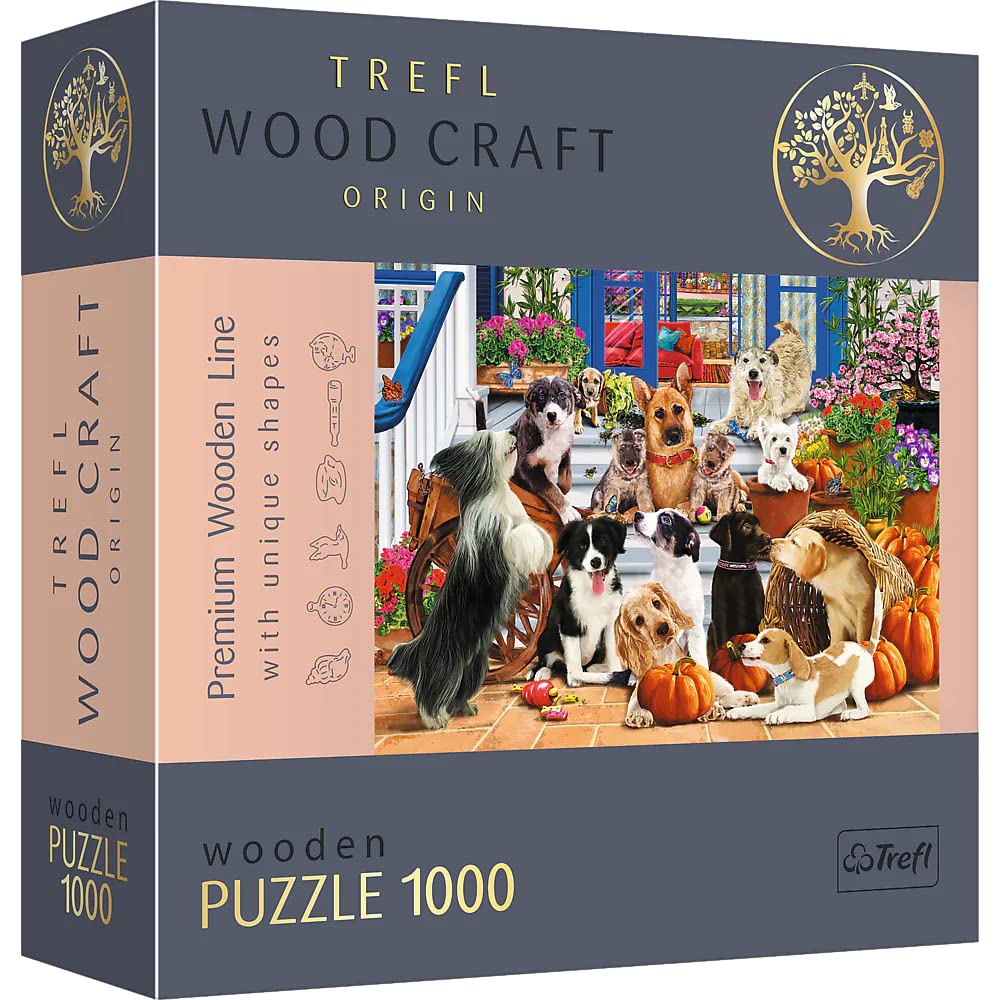 Trefl 20149 1000 Teile, Wood Craft, unregelmäßige Formen, 100 Tierfiguren, hochwertiges modernes, DIY, für Erwachsene und Kinder ab 12 Jahren, Dog Friendship Puzzle