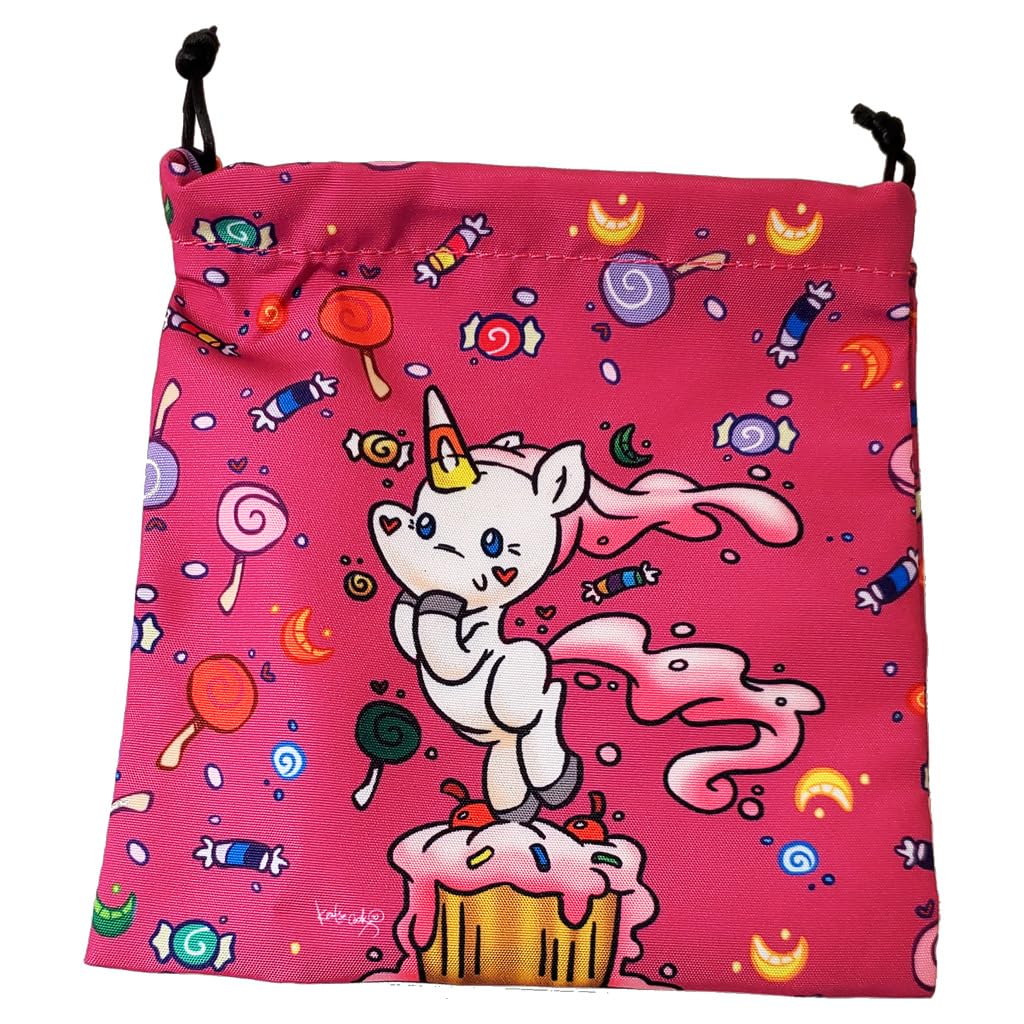 Munchkin Dice Bag: Unicorns | Large Drawstring Bag 7” x 7” | Printed Fabric | Holds Over 100 Dice | RPG Bag | Roleplaying Dice Bag | Tabletop Adventure Game Bag | from Steve Jackson Games , Pink