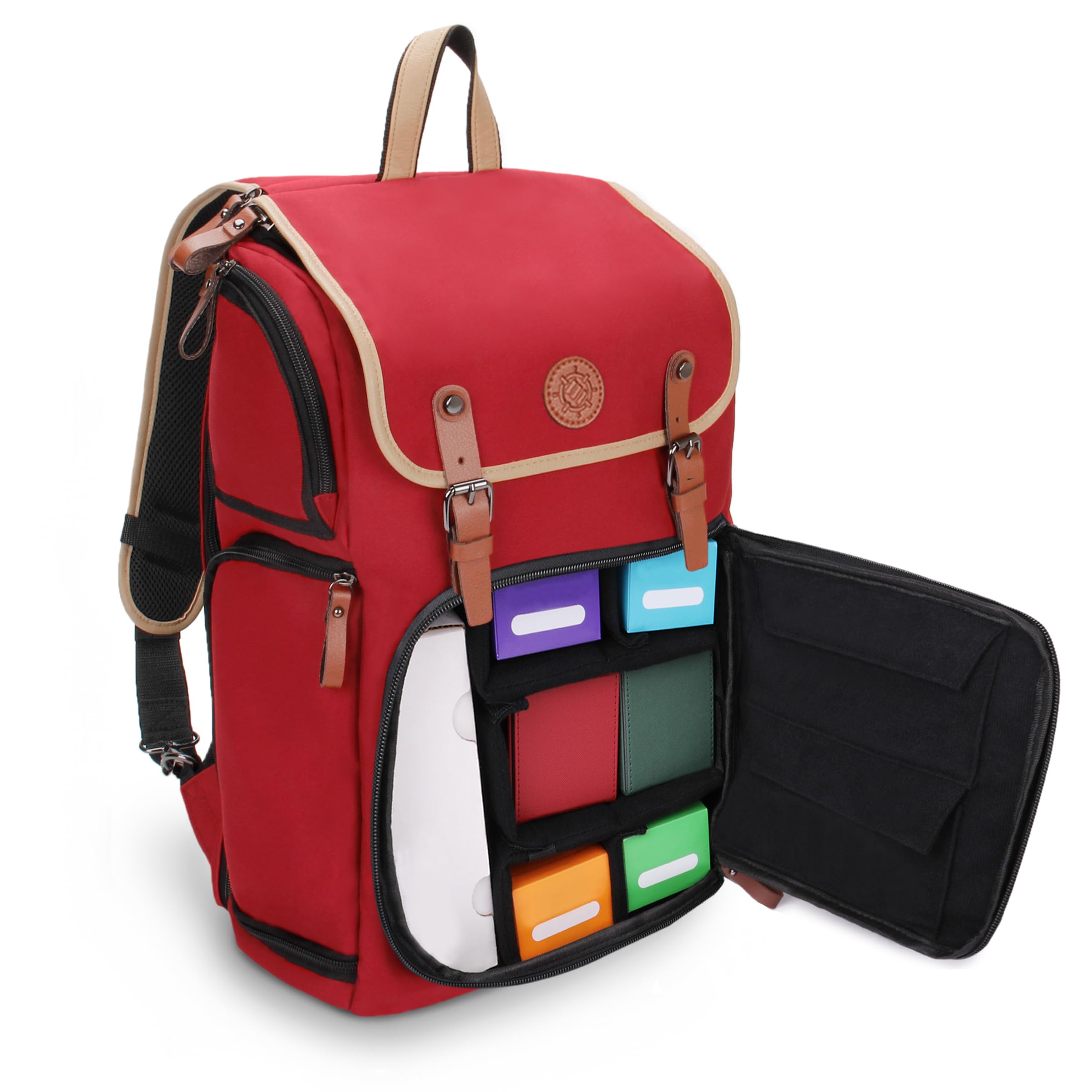 ENHANCE Designer Edition TCG Backpack - MTG Deck Bag Card Binder Space, TCG Deck Box Storage, MTG Playmat Holder - Card Storage Compatible with Magic the Gathering, Pokemon, Lorcana (Canvas Red)