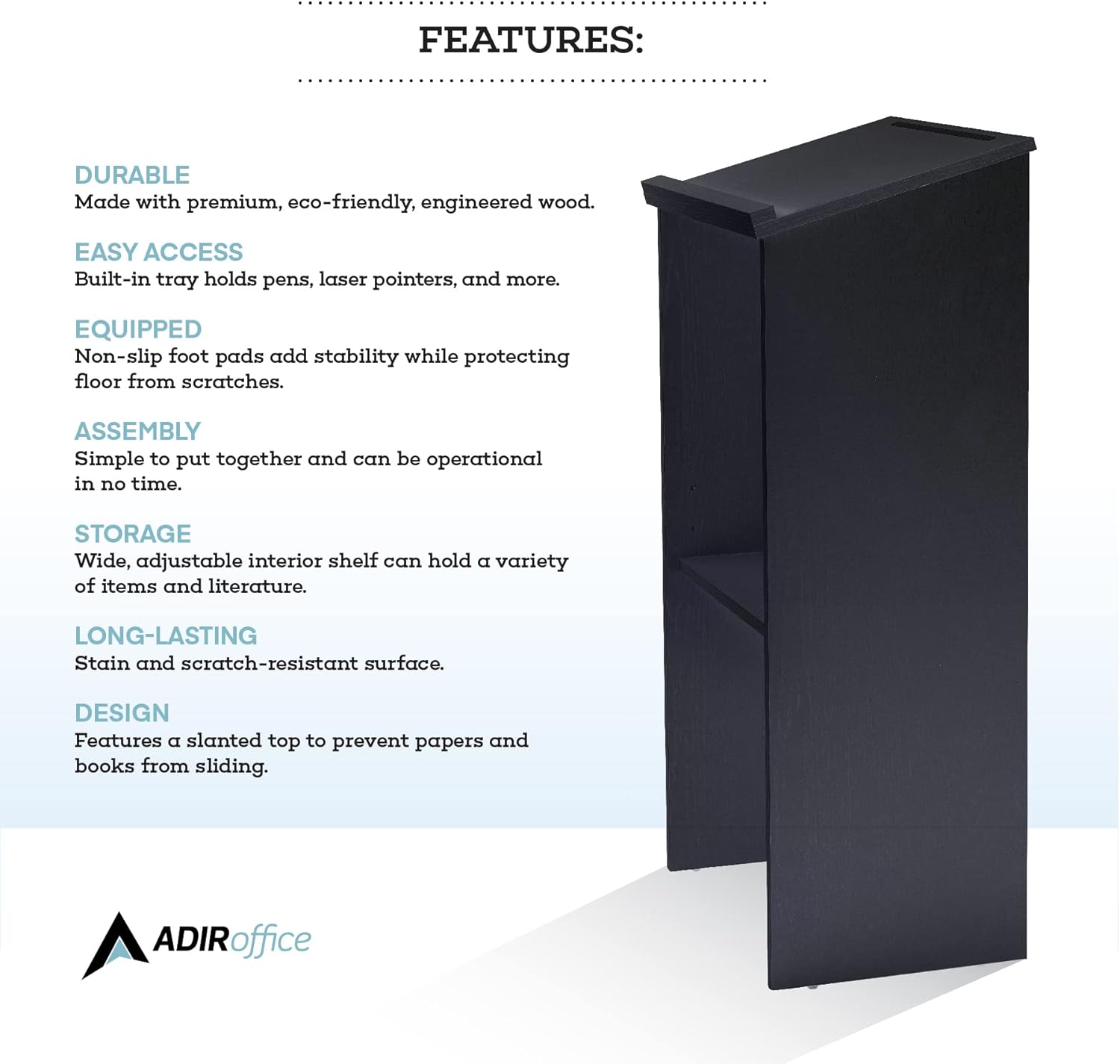 Wood Stand-up Podium Lectern, Black