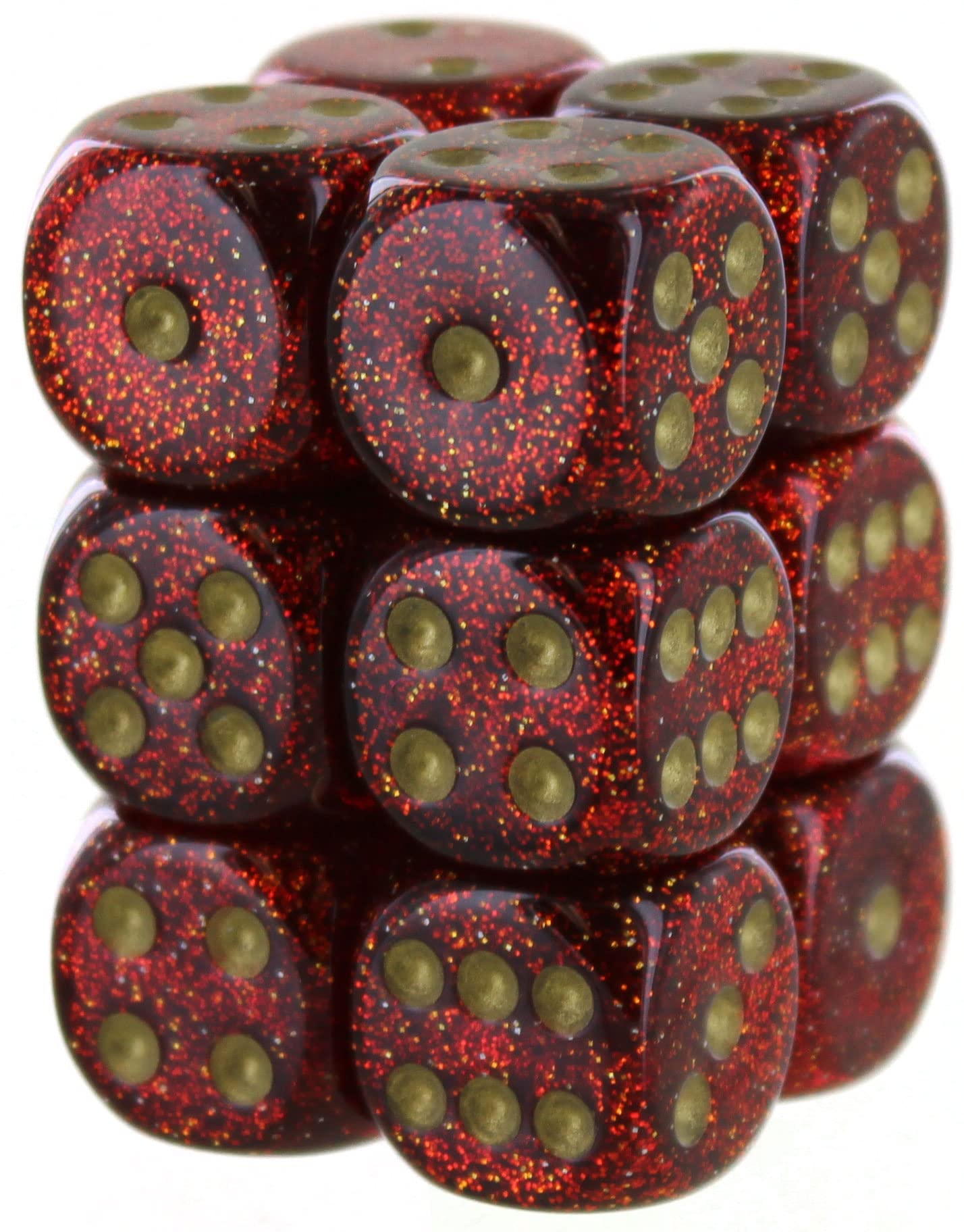 DND Dice Set-Chessex D&D Dice-16mm Glitter Ruby and Gold Luminary Plastic Polyhedral Dice Set-Dungeons and Dragons Dice Includes 12 Dice – D6