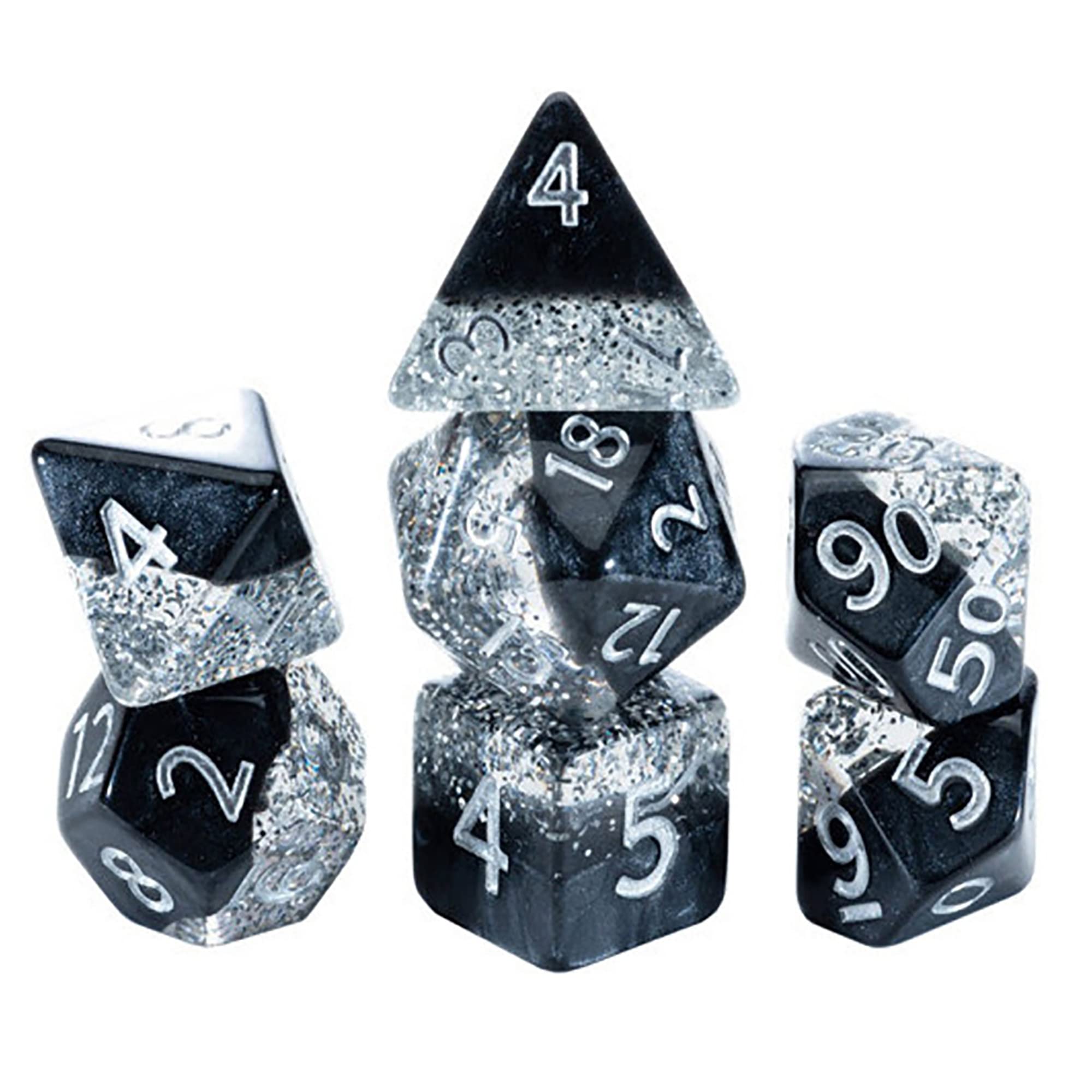 Gate Keeper Games & Dice Halfsies Dice: Sparkle Edition - Glitter Black - 7 Piece Dice Set, Gate Keeper Games