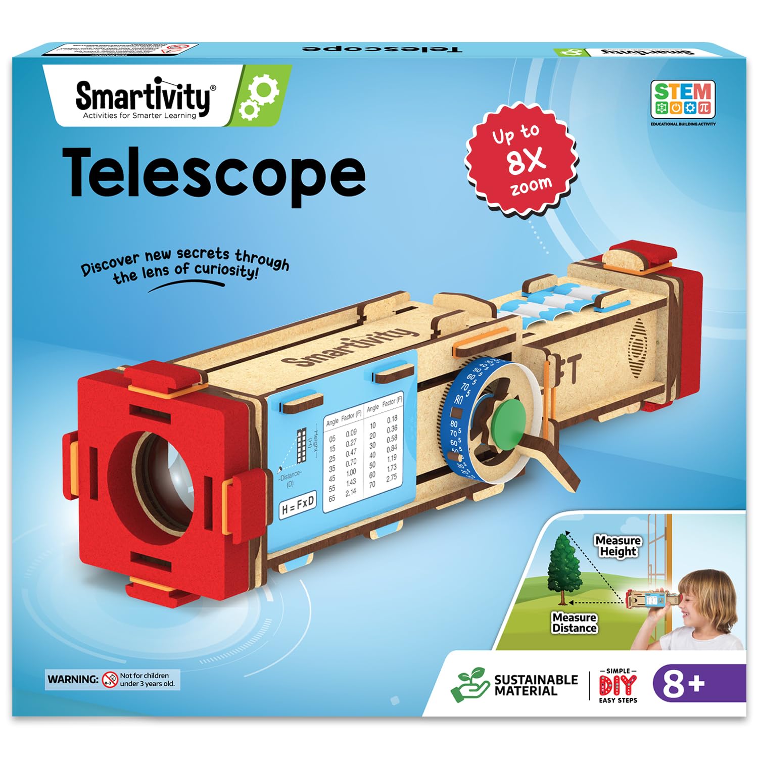 Smartivity Telescope STEM Toy for Kids Ages 8-14 Years | Measure Height & Distance | Cool Birthday Gifts Ideas for Boys & Girls | DIY Science Kit for 8,9,10,11,12,13,14 I Wooden Engineering Game