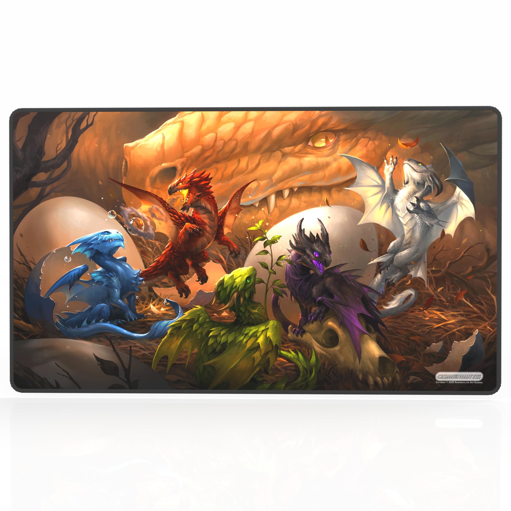 GamerMats Premium Stitched Playmats for Card Games & Computer Desktop PC Gaming - Unique Fantasy, Sci-fi, and Anime Designs, Non-Slip Rubber Base, Durable - MTG Compatible (Baby Dragons)