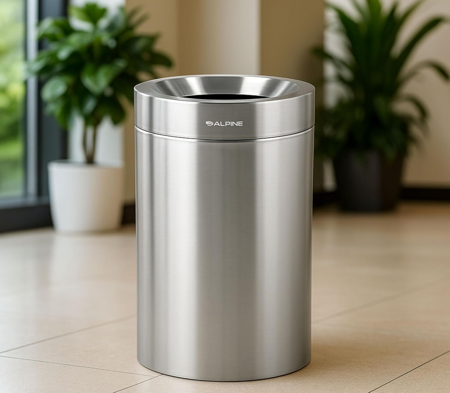 Alpine Industries 50 Gal. Stainless Steel Commercial Indoor Trash Can 2 Pack