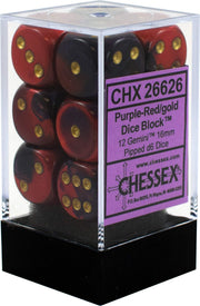 DND Dice Set-Chessex D&D Dice-16mm Gemini Purple, Red, and Gold Plastic Polyhedral Dice Set-Dungeons and Dragons Dice Includes 12 Dice – D6, (CHX26626)
