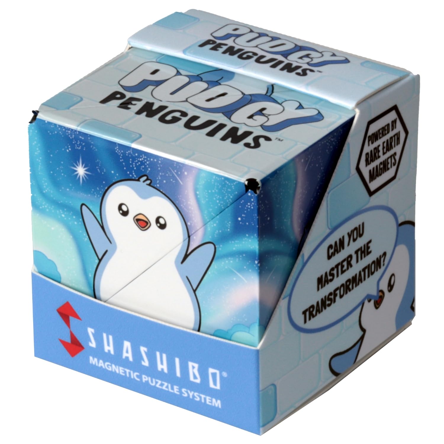 Shashibo Pudgy Penguins Shape Shifting Box - STEM Fidget Toy with Ultra Strong Magnets - Sensory Puzzle Cube Transforms Into 100+ Shapes, Easter Basket Stuffers Gift for Kids (Paxton)