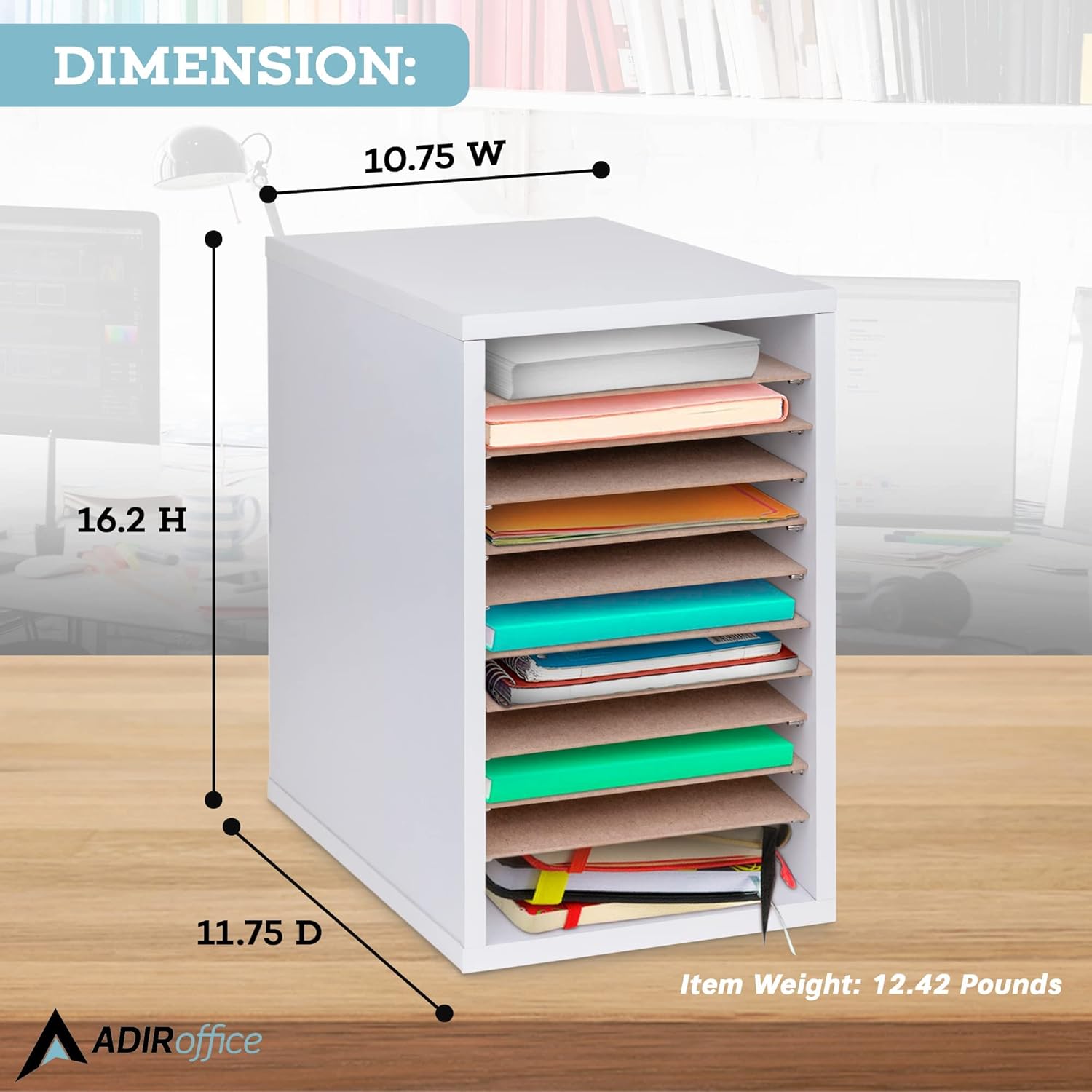 Wood 11 Compartment Vertical Paper Sorter Literature File Organizer, White 2 Pack