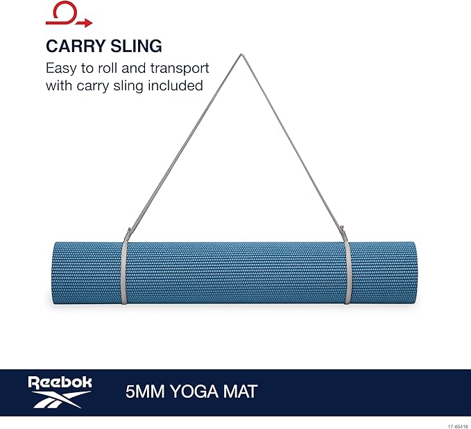 Reebok 5mm Solid Yoga Mat (Cherry) 68" x 24" Non-Slip, Lightweight, Foldable, and Durable Exercise Mat with Carry Strap for Home Workout, Yoga, Pilates, Fitness, and Outdoor Training
