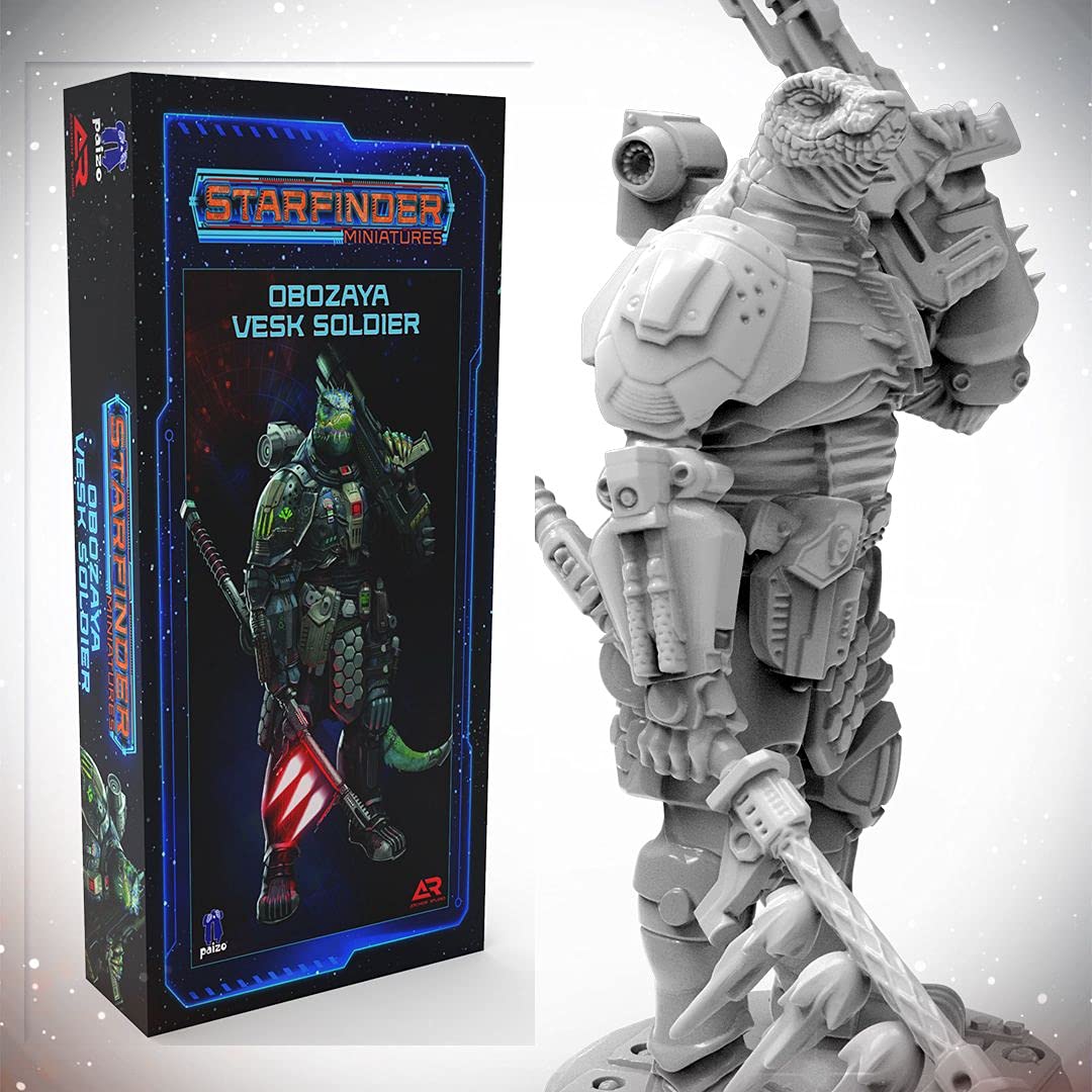 Starfinder: Unpainted Miniatures: Obozaya, Vesk Soldier- 32mm Unpainted Plastic Miniatures by Archan Studio - for Kids and Adults Ages 14+
