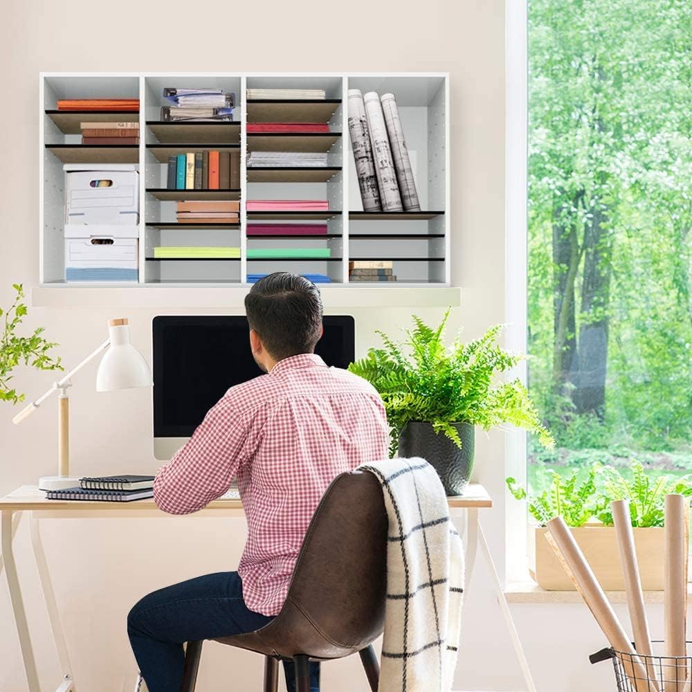 Wood Adjustable 36 Compartment Literature Organizer, White 2 Pack