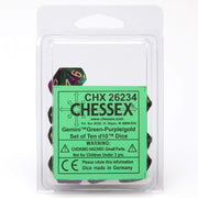 d10 Clamshell Gemini Green and Purple with Gold (10)