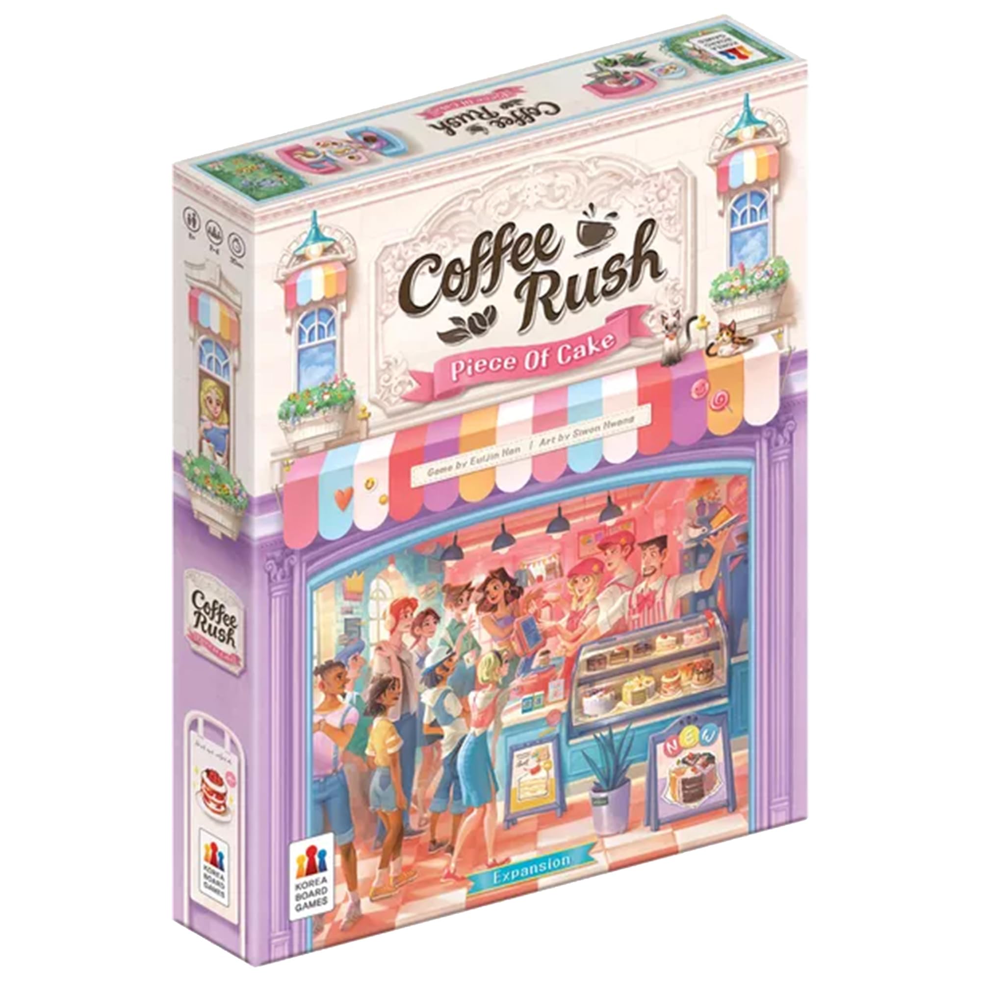 Coffee Rush: Piece of Cake Board Game Expansion - Add 3D Cake Tokens, New Player Boards, Upgrades & More, Strategy Game for Kids & Adults, Ages 8+, 2-4 Players, 30 Minute Playtime