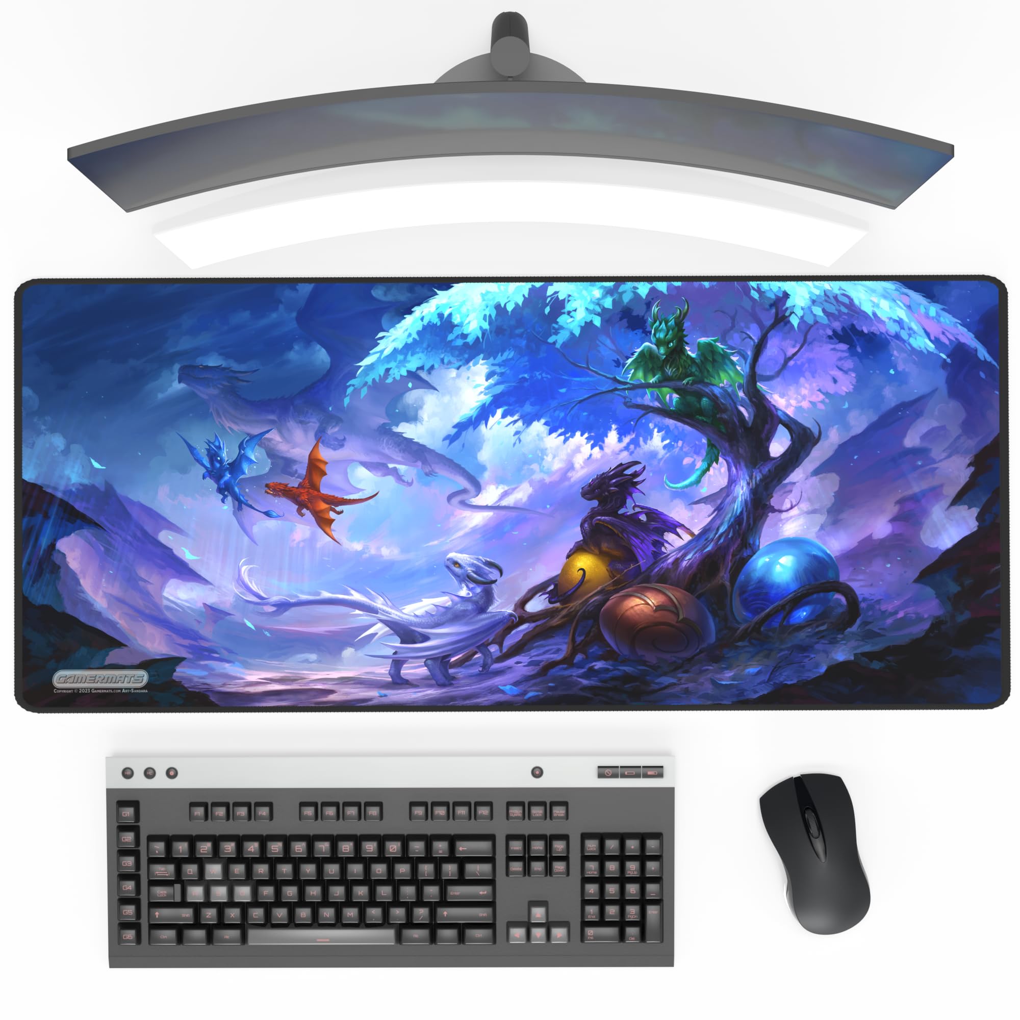 GamerMats Premium Stitched Desk Mats for Card Games & Mouse Pad for Computer Desktop PC Gaming - Unique Fantasy, Sci-fi, and Anime Designs, Non-Slip Rubber Base, Durable (Baby Dragons Circle of Life)