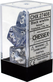 Chessex DND Dice Set-Chessex D&D Dice-16mm Nebula Black and White Plastic Polyhedral Dice Set-Dungeons and Dragons Dice ludes 7 Dice - D4 D6 D8 D10 D12 D20 D%, Various, Regular (CHX27408)