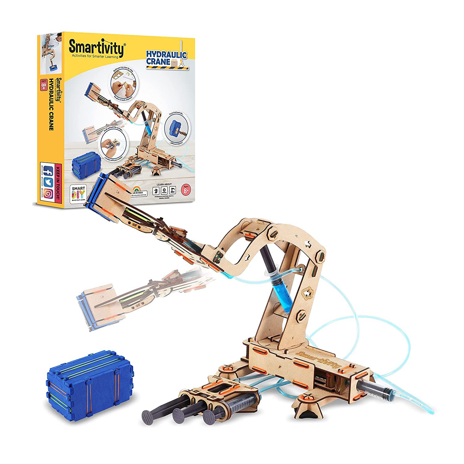 Smartivity Hydraulic Crane Toy for Kids 8-14 Years Old I Ideas for Boys & Girls | DIY STEM Science Toys for 8,9,10,11,12,13,14 Years I Wooden Engineering Game