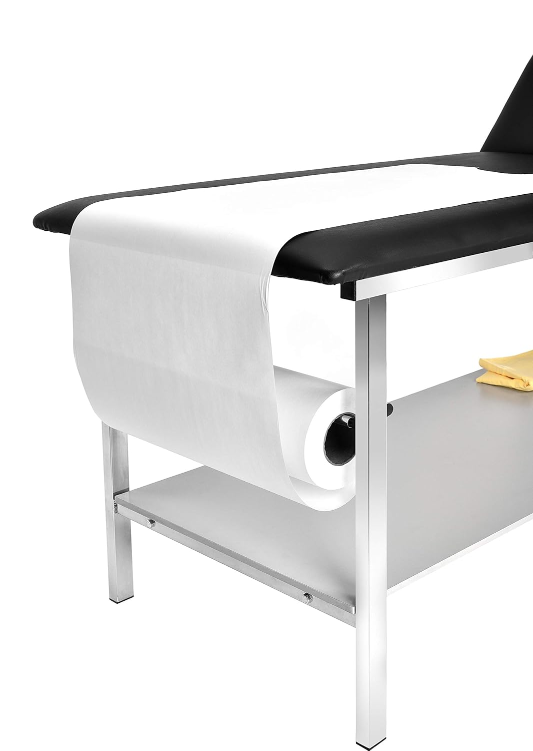 Adjustable Exam Table with Wooden Shelf and Paper Dispenser