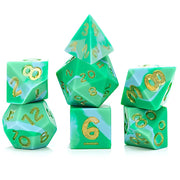 Gate Keeper Games & Dice: Anti-Stress Dice - Indominable - 7pc RPG Set, Military-Locust-Terrain Green Swirled Silicone, Role Playing Games Accessory