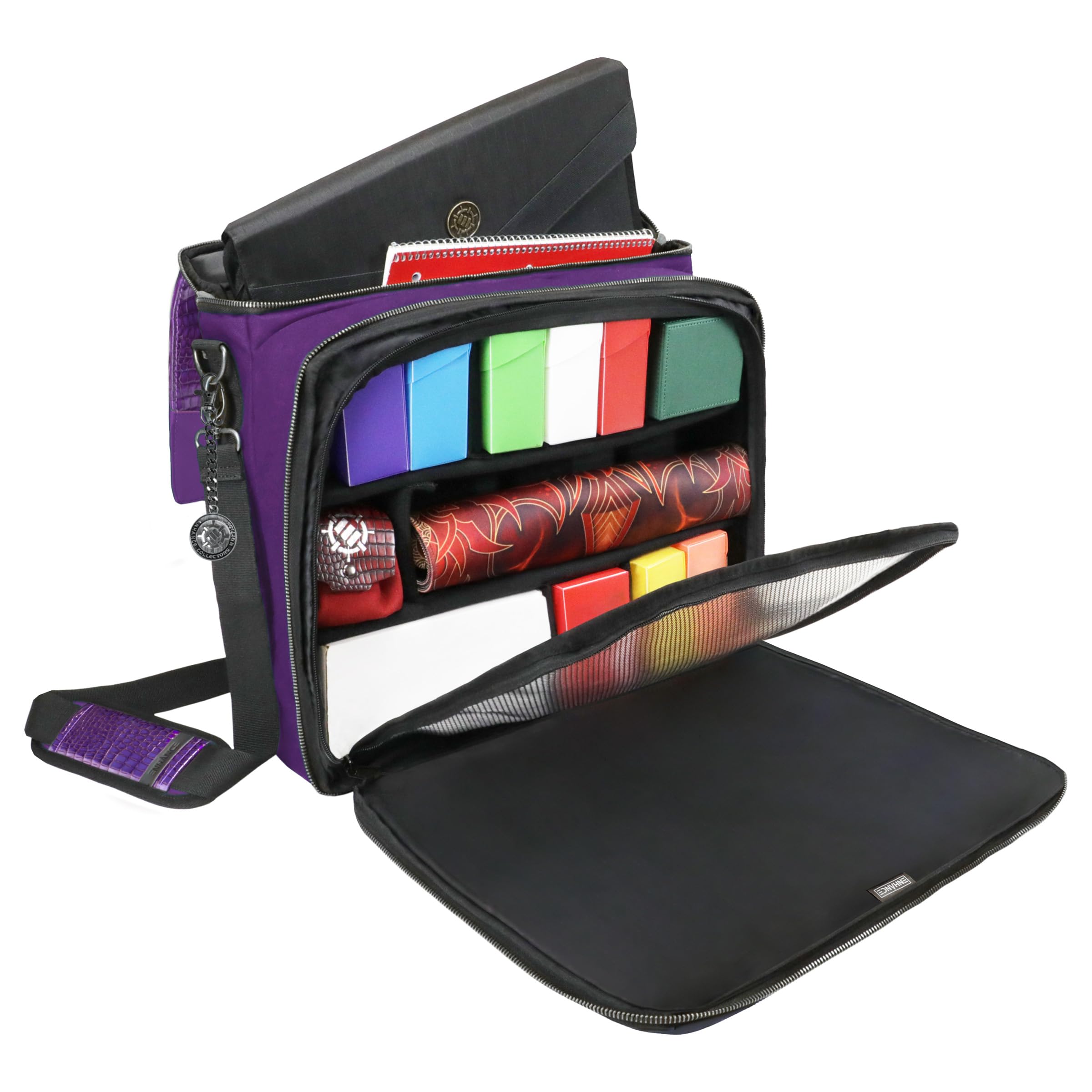 ENHANCE Collector's Edition MTG Bag fits Deck Boxes, Top Loader Binder, Commander Deck, & More TCG Accessories - TCG Travel Bag with Card Defender Screen, Customizable Interior (Dragon Purple)