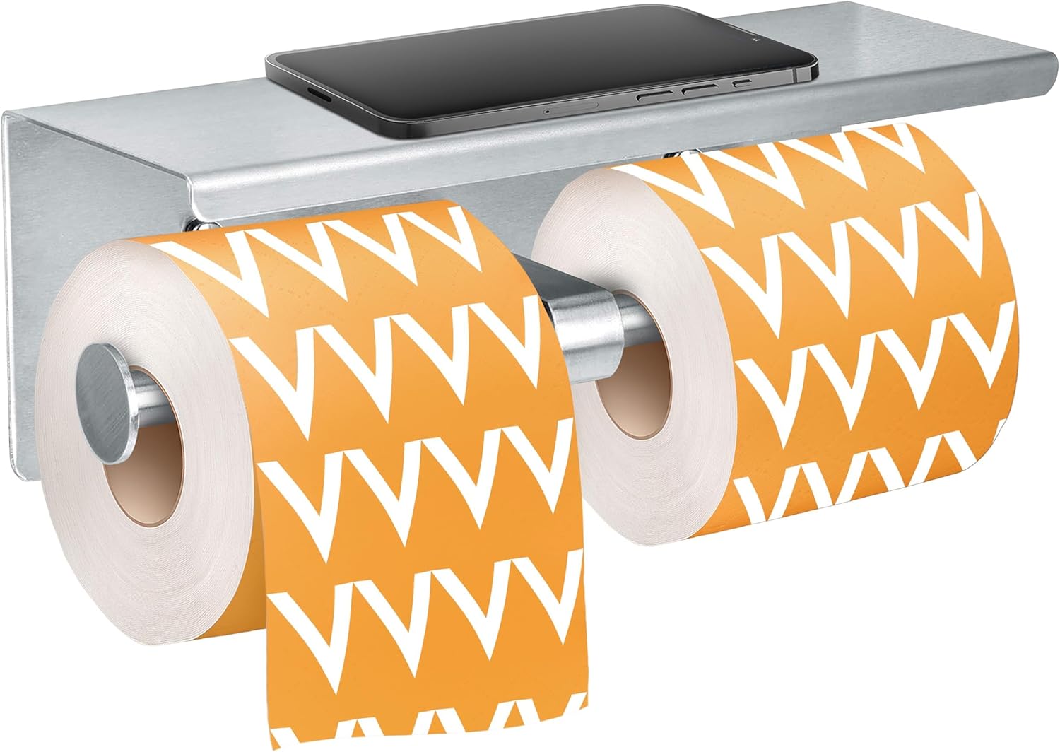 Alpine Industries Double Toilet Paper Holder with Shelf Storage Rack, Brushed Stainless