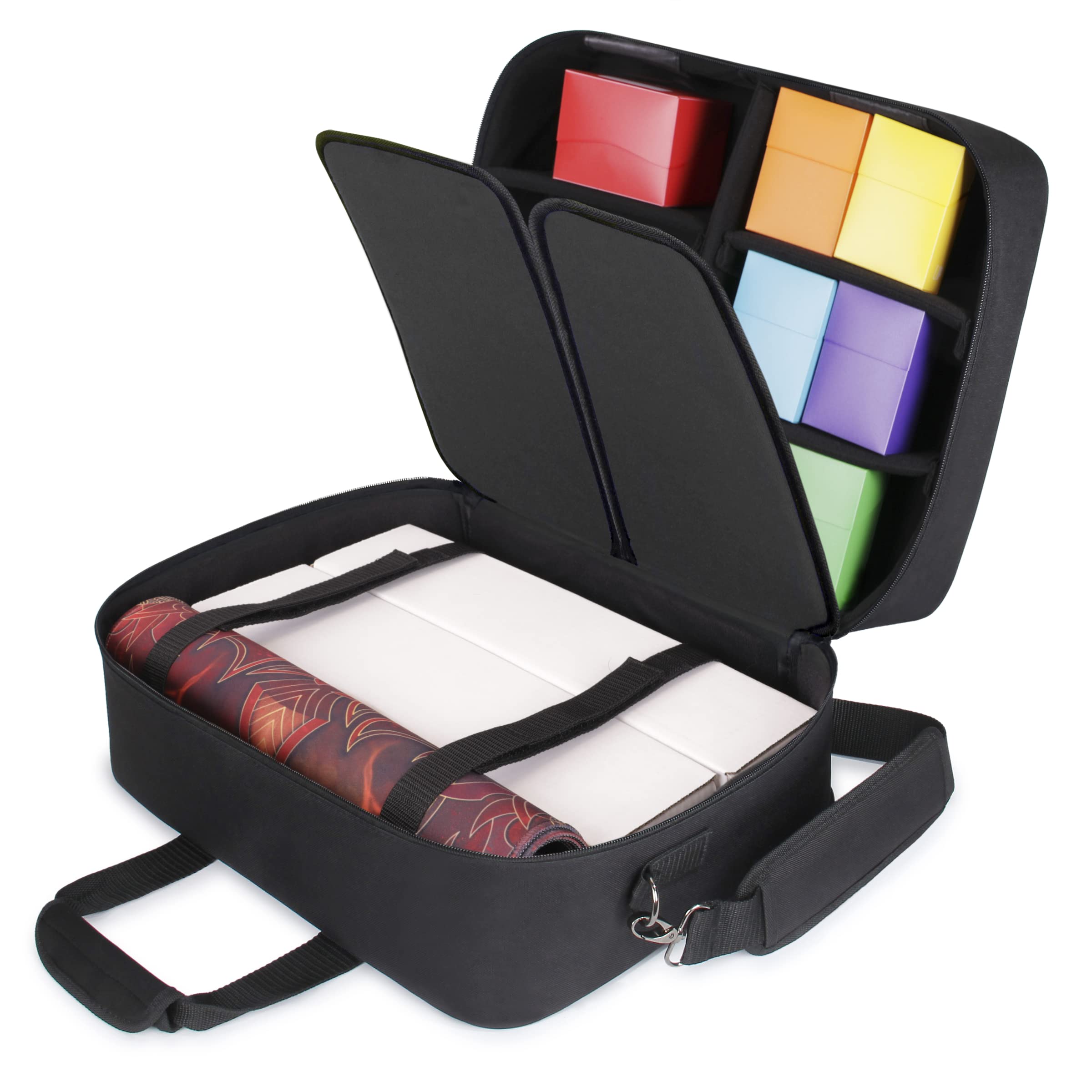 USA Gear XL MTG Bag Fits Magic the Gathering Deck Boxes, Playmats, Pokemon, Yugioh Cards & More TCG Accessories - TCG Storage Bag with Shoulder Straps, Customizable Interior, Weather Resistant (Black)