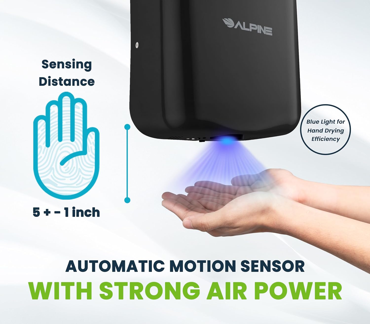 Hemlock Commercial Black Automatic High-Speed Electric Hand Dryer with Wall Guard