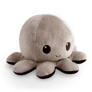 TeeTurtle Reversible Octopus Plushie 4-Inch Black + Gray Two-Sided Flip Plush Toy with Embroidered Details - Cute Mini Collectible Plush for Kids, Teens, and Adults
