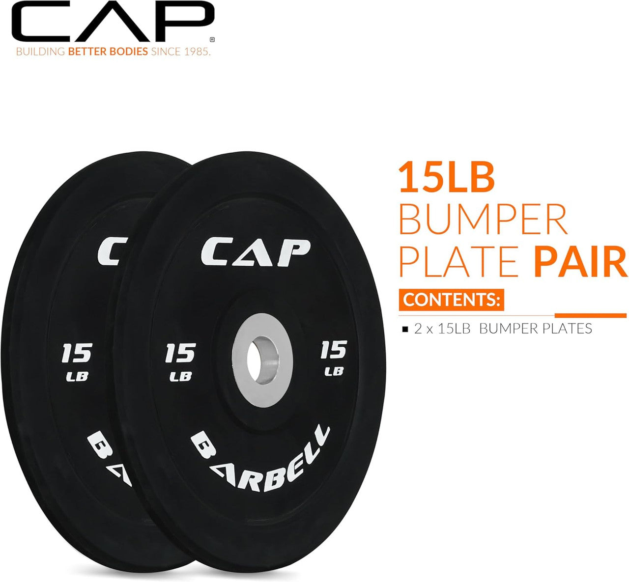 CAP Barbell 15 lb Competition Bumper Plate, Pair, Black