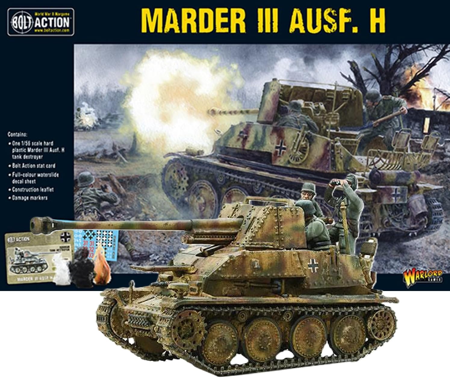 SD.KFZ 139 Marder III Tank Destroyer - 1:56 / 28mm German Army Plastic Scale Model Tank for Bolt Action by Warlord Games - Highly Detailed World War 2 Miniatures